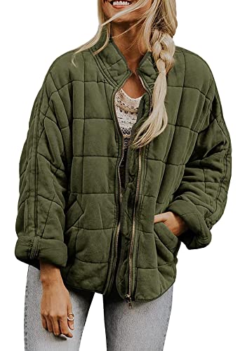 Yming Damen Daily Solid Color Steppmantel Fit Bequemer Mantel Mit Tasche Armeegrün L von Yming