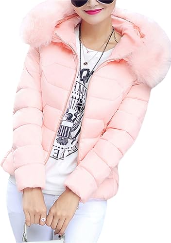 Yming Damen Daunenmantel Wintermantel Warm Mit Pelz Rosa XL von Yming
