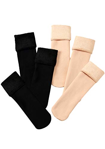 Yming Damen Dickere Samt Socken Boden Sockens Winter Warme Socken 6 Paar Schwarz und Nackt von Yming