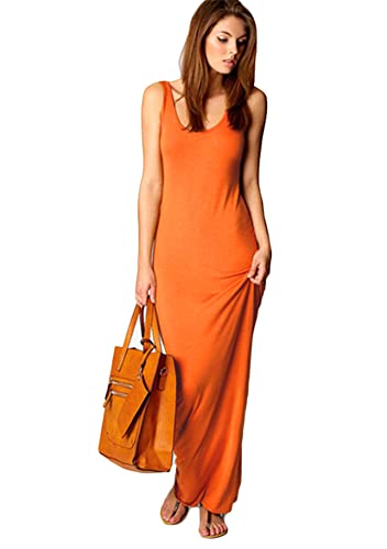 Yming Damen Einfarbig Longvest Strandkleid Maxikleid Große Größe Casual Sommerkleid Orange XXXL/DE 46-48 von Yming