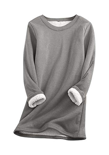 Yming Damen Einfarbig Oberteil Langarm Pullover Nachahmung Lammhaar Pullover Grau XXL von Yming