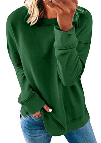 Yming Damen Einfarbig Sweatshirt Lässige Langarm Bluse Rundausschnitt Shirts Grün XL von Yming