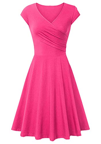 Yming Damen Elegant Flügelärmel Kleid Lässig Sommerkleid V-Ausschnitt Kleid Rose XL von Yming