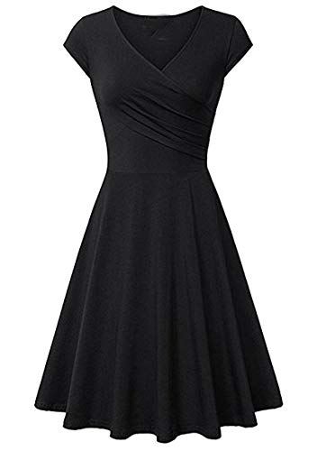 Yming Damen Elegant Flügelärmel Kleid Swing Kleid V-Ausschnitt Kleid Schwarz XXL von Yming