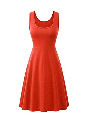 Yming Damen Elegantes Ärmellos Kleid Casual Skater Kleid Knielang Kleid Orange XXL von Yming