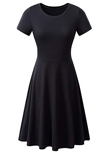 Yming Damen Elegantes Skater Kleid Lässiges Knielang Kleid Kurzarm Kleid Schwarz M von Yming