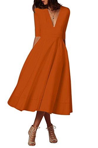 Yming Damen Festliches Kleid Midikleid Vintage Cocktailkleid Schwing Kleid Partykleid Übergröße Orange XXL DE 44 46 von Yming