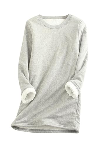 Yming Damen Winter Warm Sherpa Fleece Gefüttert Pullover Sweatshirts Pullover Tops Hell Grau XL von Yming