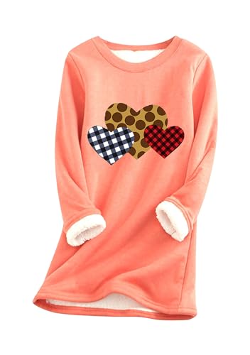 Yming Damen Fleece Sweatshirt Fleece Gefüttert Pullover Plüsch Langarm Pullover Wassermelone Rot M von Yming
