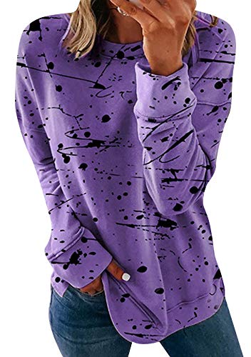 Yming Damen Graffiti Oberteil Lose Rundhals Sweatshirt Langarm Shirts Violett XS von Yming