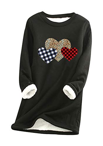 Yming Damen Herz Top Nachahmung Lammhaar Pulli Winter Warme Pullover Langarm Pulli Schwarz L von Yming