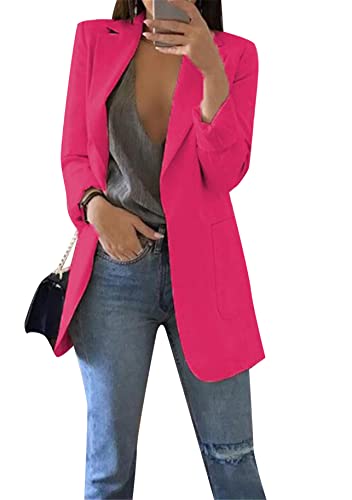 Yming Damen Jacke Slim Herbst Cardigan Freizeit Einfarbig Geschäft Büro Mantel Rose L von Yming