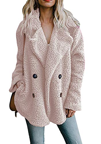 Yming Damen Jacke Teddy Fleece Mantel Teddy Fleece Outwear Kunstpelz Mantel Langarm Cardigan Rosa 2XL von Yming