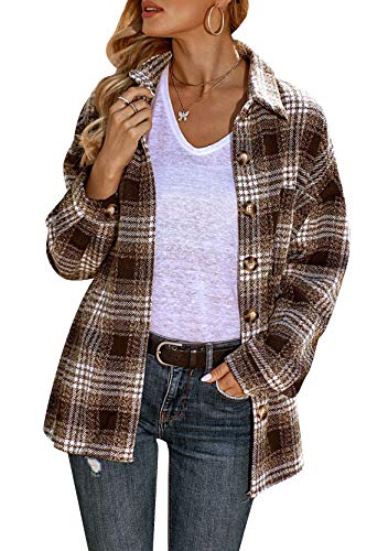 Yming Damen Kariertes Mantel Langarm Oversize Bluse Mantel Hemdjacke Holzfällerjacke Mit Brusttaschen Mode Boyfreind Khaki XL von Yming