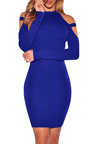 Yming Damen Kleid Rollkragen Etuikleid BusinessKleid Slim Fit Midi Kleid Bodycon Partykleid Königsblau M/DE 38 von Yming