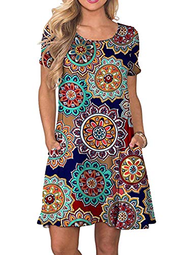Yming Damen Kurzarm Kleid Lose Sommerkleid Rundhals Kleid Mini Kleid Rot Jahresring M von Yming