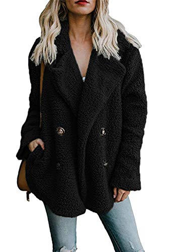 Yming Damen Kurze Plüschjacke Warmer Zweireihig Mantel Langarm Outwear Kunstpelzmantel Schwarz 4XL von Yming