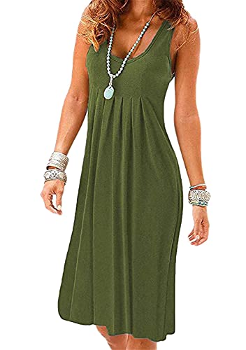 Yming Damen Lässig Strandkleid Einfarbig Ärmellos Kleid Lässig Freizeitkleid Armee Grün XL von Yming
