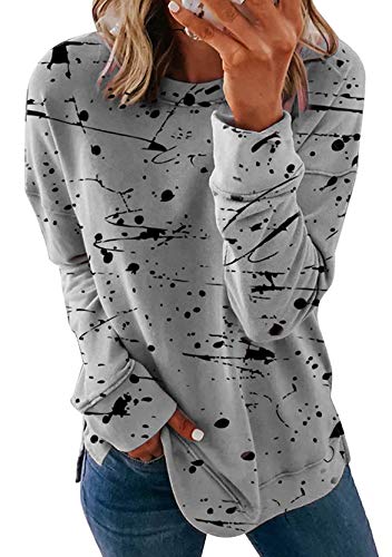 Yming Damen Lässige Freizeit Tops Langarm Sweatshirts Lose Gedruckt Splash Ink Sweatshirt Hellgrau 3XL von Yming