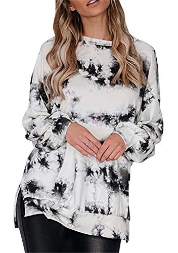 Yming Damen Lässige Langarm Bluse Tuschemalerei Sweatshirt Rundhals Oberteil Schwarz XXL von Yming