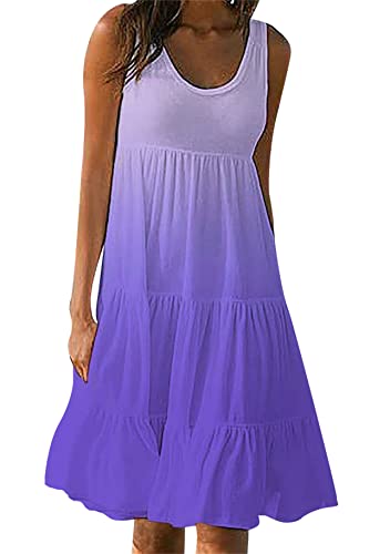 Yming Damen Lässiges Knielanges Tank Kleid Locker Geschichtetes Strand Tank Kleid Swing Midi Kleider Farbverlauf Lila M von Yming