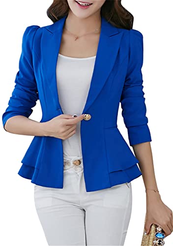 Yming Damen Langarm Anzüge Vorne Offen Blazer Kurz Sakkos Arbeits Business Jacke Blau S von Yming