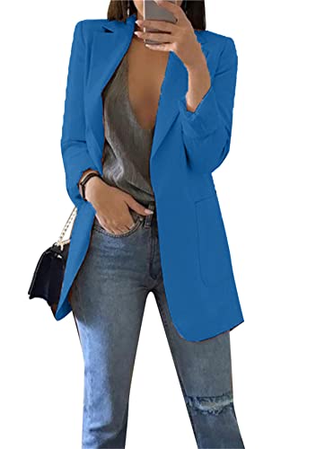 Yming Damen Langarm Blazer Büro Business Blazer Einfarbig Anzug Leichte Jacken Dunkelblau 4XL von Yming