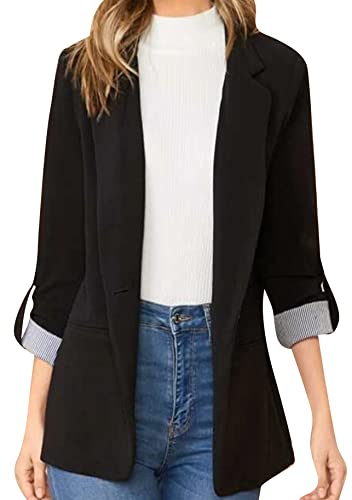 Yming Damen Langarm Blazer Offene Front Strickjacke Jacke Arbeit Büro Blazer Mit Taschen Schwarz XL von Yming