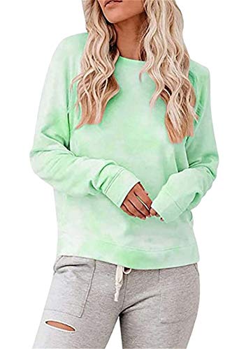 Yming Damen Langarm Bluse Tie Dye Oberteil Rundhals Sweatshirts Lose Oberteil Grün S von Yming