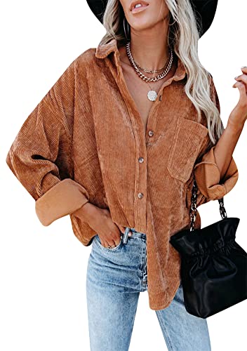Yming Damen Cordhemd mit Revers Ärmel aufkrempeln Vintage Hemden Übergröße Bluse Orange XL Yming Damen Cordhemd mit Revers Ärmel aufkrempeln Vintage Hemden Übergröße Bluse Orange XL von Yming