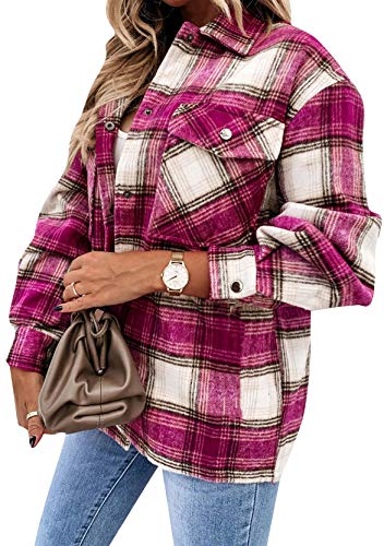 Yming Damen Langarm Plaid Hemd Kariert Holzfällerhemd Oversized Casual Karo Hemdbluse D-Rose XL von Yming