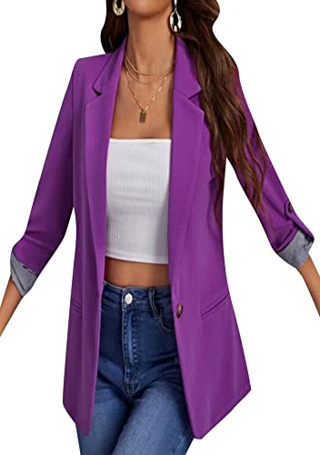 Yming Damen Langarm Slim Fit Blazer Open Front Casual Jacken Arbeit Büro Mäntel Lila XL von Yming