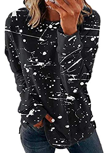 Yming Damen Langarm Sweatshirt Rundhals Sweatshirts Graffiti Bluse Schwarz XXL von Yming