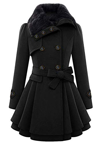 Yming Damen Winter Pelz Mantel Outwear Langarm Revers Wrap Jacke Outdoor Trenchcoat Herbst Warm Casual Tops Schwarz XXS von Yming