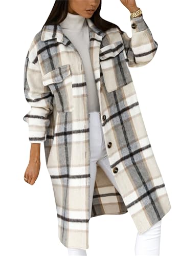 Yming Damen Casual Kariert Revers Bluse Mit Tasche Retro Taste Shirt Mit Tasche Aprikose S von Yming