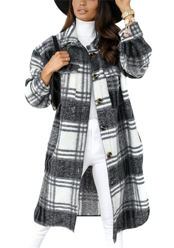 Yming Damen Lange Flanell Karierte Jacke Shacket Gemütliche Reversknopf Hemdjacke Fuzzy Trenchcoat Dunkelgrau L Yming Damen Lange Flanell Karierte Jacke Shacket Gemütliche Reversknopf Hemdjacke Fuzzy Trenchcoat Dunkelgrau L von Yming