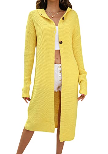 Yming Frauen Leichter Baggy Pullover Cardigan Solid Knitted Hoodie Maxi Button Down Strickjacke Gelb S von Yming