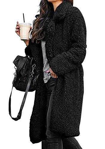 Yming Damen Lange Strickjacke Warmer Dicker Mantel Langarm Outwear Kunstpelzmantel Schwarz 2XL von Yming