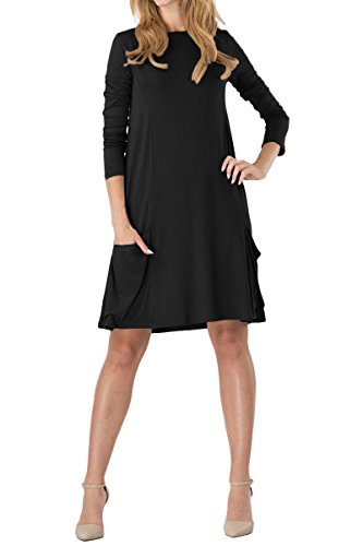 Yming Damen Langes Shirt Looses Langarm Kleid Rundhals Kleid Schwarz S/DE 36-38 von Yming