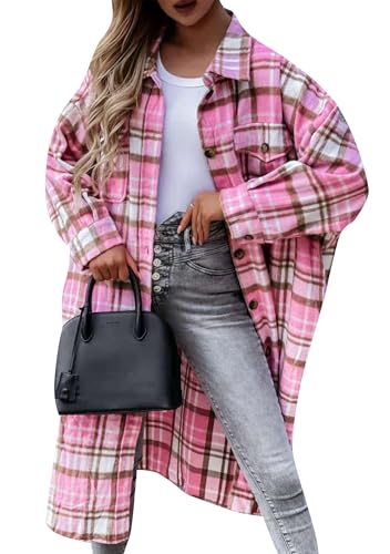Yming Damen Lose Fit Offene Vordertaschen Knopf Cardigan Plain Casual Einfacher Stil Farbblock Cardigan Rosa M von Yming
