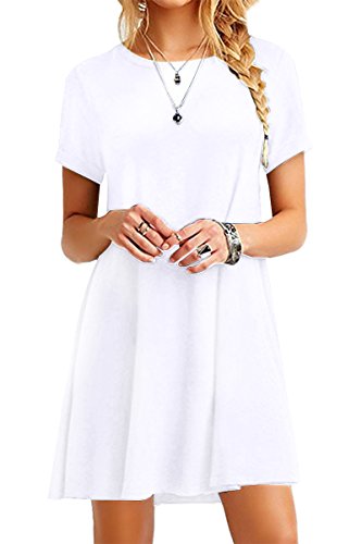 Yming Damen Lose Kurzarm Kleid Longshirt Casual Kleid Rundhals Sommerkleid Weiß M/DE 38 von Yming