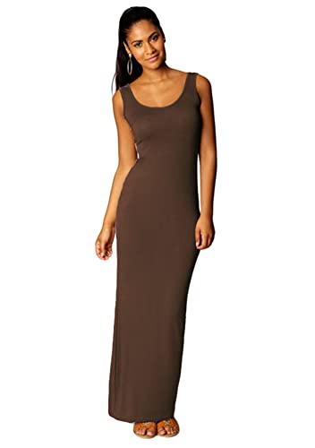 Yming Damen Maxikleid Große Größe Casual Sommerkleid Einfarbig Longvest Strandkleid Kaffee XXXL/DE 46-48 von Yming