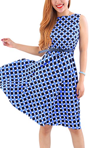 Yming Damen Midikleid Elegantes Cocktailkleid Rockabilly Partykleid Vintange Swingkleid Blau Polka Dot S von Yming