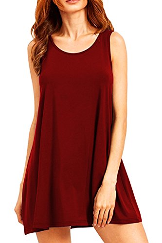 Yming Damen Mini Freizeitkleid Rundhals Shirtkleid Ärmellos Sommerkleid Bordeau 3XL von Yming