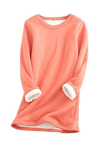 Yming Damen Nachahmung Lammhaar Tops Einfarbig Rundhals Pullover Langarm Pullover Wassermelonenrot XS von Yming