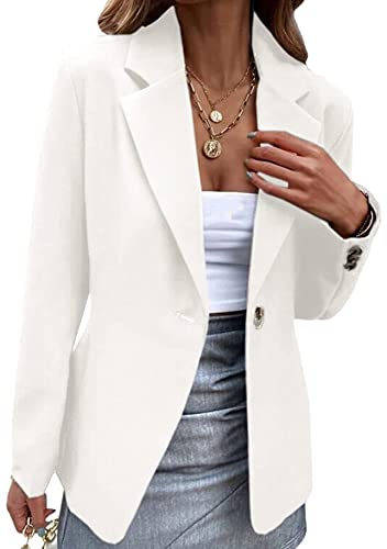 Yming Damen OL Büro Anzug Cardigan Revers Büro Anzug Büroarbeit Anzug Langarm Knöpfe Blazer Weiß L von Yming