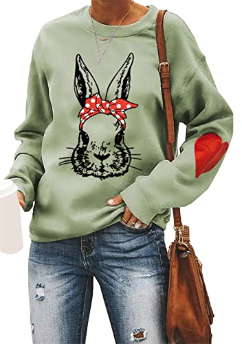 Yming Damen Oster Sweatshirt Mit O Ausschnitt Und Langen Ärmeln Sweatshirt Mit Kaninchenmotiv Pullover Olivgrün M von Yming