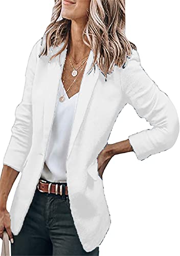 Yming Frauen Cardigan Mode Casual Blazer Büro Business Loose Fit Einfarbige Slim Taschen Blazer Weiß XS von Yming