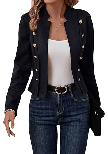 Yming Damen Oversize Open Front Stand Kragen Jacke Mehrere Knöpfe Einfache Cozy Elegante Jacke Schwarz S von Yming