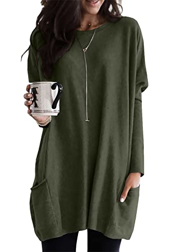 Yming Damen Oversized Langarm Pullover O Hals Casual Sweatshirts Langarm Pullover Armee Grün 3XL von Yming